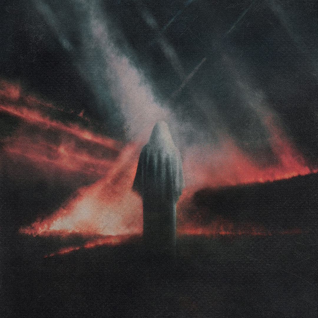 Phosphor album cover — a hooded figure standing in a burning landscape