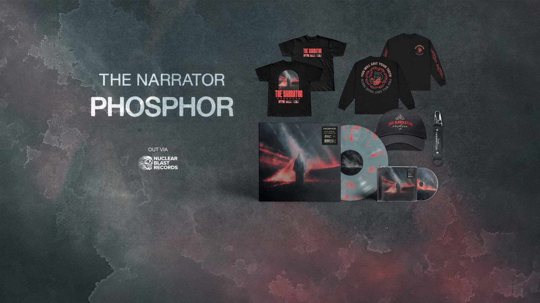 Phosphor merch collection — shirts, vinyl, CD, cap and keychain